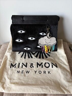 Min & Mon Vali Black Eye-Embellished Clutch with Cloud Charm